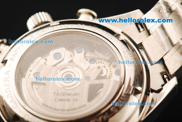 Tag Heuer Carrera Chronograph Swiss Valjoux 7750 Automatic Movement Full Steel with White Dial and Stick Markers - Click Image to Close